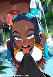 1boy 1girls ai_generated aqua_eyes aqua_hair ass big_ass big_breasts big_butt big_penis blowjob blue_eyes blue_eyeshadow blue_hair breasts brown_skin bulge bulge_lick bulge_through_clothing cheating cock cuckolding cute dark-skinned_female dark-skinned_male dark_blue_hair eye_contact eyelashes female handjob hoop_earrings huge_breasts huge_cock imminent_oral intense_stare kneeling large_ass large_breasts large_penis licking licking_bulge licking_penis long_hair nessa_(pokemon) netorare nintendo ntr oral penis petite pokemon pov provocative public seductive_eyes seductive_look seductive_mouth sinderellaart slim teenager thiccwithaq_(ai_style) tongue_out two_tone_hair waterfall