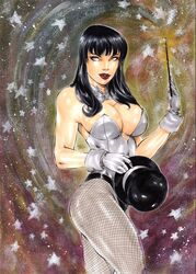 1girls 2017 abstract_background ass big_breasts black_hair black_hat black_panties blue_eyes bowler_hat bowtie breasts busty curvaceous curvy dated dc dc_comics ed_benes_studio female female_only fishnet fishnet_stockings fishnets gloves hat homo_magi human justice_league lanio_sena long_hair mage magic_wand panties red_lips red_lipstick shirt signature sorceress starry_background stocking straight_hair superheroine thick_thighs thighs top_hat voluptuous wand white_bowtie white_gloves white_shirt white_tie witch zatanna zatanna_zatara