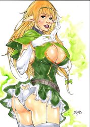 1girls 2018 ass belt big_ass big_breasts blonde_hair blue_eyes bracelet braided_hair breasts brown_belt busty cleavage cleavage_cutout collar curvaceous dated ed_benes_studio elf elf_ear erect_nipples female female_only from_behind garter_belt gloves green_clothes green_clothing green_hairband hairband high_elf how_not_to_summon_a_demon_lord iago_maia jewelry long_hair metal_collar minidress nipple_bulge nipples nipples_visible_through_clothing panties pink_lips pink_lipstick pinup pointy_ears shera_l_greenwood signature skirt slave slave_collar solo stockings thick_ass thick_thighs tight_clothing voluptuous white_garter_belt white_gloves white_panties white_stockings