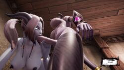 3d animated auril_(artist) big_breasts blue_skin breasts dickgirl draenei fellatio female futa_on_female futanari gif horns intersex large_breasts oral penis pointy_ears purple_penis purple_skin standing tail thighhighs world_of_warcraft