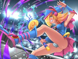 1girls absurd_res blonde_hair boots cameltoe clothing curvy dark_magician_girl female female_only hair hat highres long_hair panties sirwogdog solo yu-gi-oh!