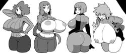 4girls alternate_breast_size big_ass big_breasts breasts breasts_bigger_than_head breasts_out chubby clothed crayon_shin-chan crossover curvaceous curvy danny_phantom female female_only gothic_taco gundam gundam_build_fighters huge_ass huge_breasts human iori_rinko madeline_fenton milf misae_nohara mitsuki_bakugou mob_face monochrome my_hero_academia thick_thighs voluptuous wide_hips