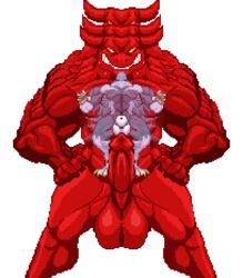 2019 5_fingers abs animal_genitalia animated anthro anthro_on_anthro balls biceps big_balls blue_skin canid canine canis capcom crymzyn darkstalkers demon duo erection flexing fully_sheathed gallon gif gloves_(marking) goo_creature grin hand_on_thigh horn hungothenomster jon_talbain macro male mammal markings muscular muscular_male muscular_thighs nude oral_vore pecs penis pixel_art post_vore red_balls red_penis red_skin sheath size_difference smile socks_(marking) standing teeth translucent_skin transparent_background vampire_savior video_games vore were werewolf white_skin wolf yaoi