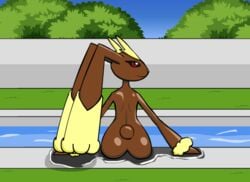 ass back big_ass big_butt dog_yabuki furry lopunny nude playground pokemon pokemon_(species) pool wet