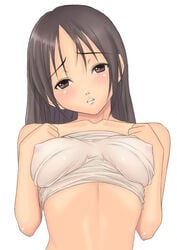 big_breasts black_hair blush female female long_hair looking_at_viewer muffin_(sirumeria) nipples no_bra sirumeria solo wet white_background