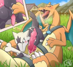 alolan_marowak anal anal_fingering animal_genitalia anthro bandage blush bone charizard closed_eyes cutaway dragon dripping farm fingering grass improvised_dildo improvised_sex_toy male male_penetrated male_penetrating marowak nintendo open_mouth penetration penis pokémon_(species) pokemon pokemon_(species) pokemon_rgby pokemon_sm precum risenpaw sex sex_toy slit tongue toying_partner video_games yaoi