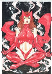 1girls 2014 auburn_hair avengers belly_button big_breasts boots breasts cape closed_eyes cross-legged crown dated ed_benes_studio female female_only focused fred_benes gloves headpiece homo_superior human levitation magic marvel marvel_comics midriff mutant navel panties red_boots red_cape red_gloves red_lips red_lipstick red_panties red_shirt red_top scarlet_witch signature sitting_indian_style solo stomach superheroine thighs wanda_maximoff x-men