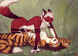 alex_marx anthro breasts canid canine duo erection felid female fox hi_res lying male mammal nipples nude on_back open_mouth pantherine penetration pussy refegi sex smile straight tiger vaginal_penetration