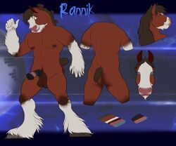 2019 5_fingers abs abstract_background anatomically_correct anatomically_correct_penis animal_genitalia animal_penis anthro balls biped black_penis brown_balls brown_fur brown_mane brown_nipples brown_tail candymare clydesdale color_swatch draft_horse equid equine equine_penis eyebrows feathering flaccid fur grey_eyes grey_hooves hooves horse horsecock looking_at_viewer male mammal mane medial_ring model_sheet multicolored_fur multicolored_penis muscular muscular_male nipples nude pecs penis pink_penis rannik smile solo two_tone_fur two_tone_penis white_fur