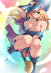 1girls ass blonde_hair blush bmg_(artist) breasts busty cleavage clothed dark_magician_girl female female_only green_eyes huge_breasts thick_thighs wide_hips yu-gi-oh! yu-gi-oh!_duel_monsters