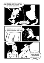 anthro bottomless canid canine canis clothed clothing comic cuckold dialogue domestic_dog equid equine female fox group horse male mammal monochrome nude penis topless twolfe