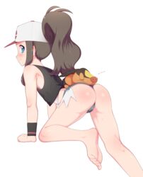 1girls all_fours ambiguous_gender ass bare_arms bare_legs baseball_cap blue_eyes brown_hair eye_contact feet female flat_chest hilda_(pokemon) larger_female looking_at_viewer maidforge nintendo pokémon_(species) pokemon pokemon_bw shorts size_difference small_breasts soles tepig thick_thighs toes wide_hips