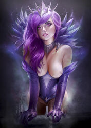 areolae breasts choker crown dark_elementalist_lux elementalist_lux eyelashes eyeshadow female firolian hairband headband league_of_legends luxanna_crownguard naughty_face nipples pale_skin pink_eyes purple_eyes purple_hair purple_lipstick pussy seductive_look seductive_smile skinny slim tagme