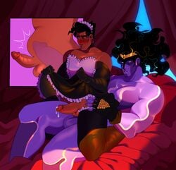 2boys anal anal_penetration anal_sex bigger_dom black_hair crossdressing fingerless_gloves gay humanoid humansub jojo's_bizarre_adventure jotaro_kujo large_penis maid_uniform male male_only male_penetrating penis_size_difference precum purple_skin riding stand_(jjba) standcest star_platinum stardust_crusaders stomach_bulge thick_penis x-ray yaoi