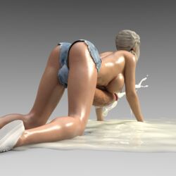 1futa 3d absurdres all_fours ass backsack ball_bulge balls balls_under_clothes blonde_hair breasts cum cum_drip cumdrip cumming cumshot curvy ejaculation erection excessive_cum futa_only futa_sans_pussy futanari half_nude hands-free handsfree_ejaculation heartseekerart highres huge_cock hyper hyper_penis intersex jamie_(heartseekerart) large_breasts penis penis_out realistic shorts slim thick_penis topless veiny_penis wide_hips