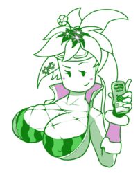 blaster_master blaster_master_zero blaster_master_zero_2 eyebrows_raised flora_fauna hair_flower holding_object huge_breasts kanna_(blaster_master) mob_face plantie smirk watermelon_bra watermelon_nets