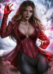 1girls absurdres actress avengers blue_eyes breasts cameltoe celebrity cleavage elizabeth_olsen female female_only fingerless_gloves highres large_breasts logan_cure looking_at_viewer marvel marvel_comics mutant_(marvel) nail_polish pussy real_person realistic red_nails scarlet_witch solo wanda_maximoff wide_hips x-men