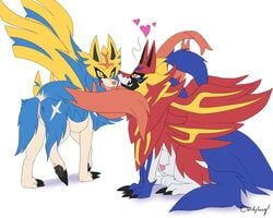 2019 anus candyfoxy canid canine claws duo female feral fur heart legendary_pokémon male mammal nintendo pokémon_(species) pokemon pokemon_ss pussy smile tongue video_games zacian zamazenta