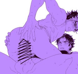 2boys anal anal_sex blush censored censored_penis gay ikuto incest jojo's_bizarre_adventure jonathan_joestar jotaro_kujo large_penis legs_spread male male_only open_mouth phantom_blood riding spreading_ass stardust_crusaders sweat tears yaoi