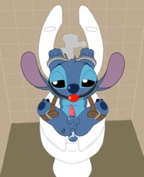 2019 4_fingers absurd_res after_sex alien anus ball_gag balls bathroom black_eyes blue_fur blue_nose blue_pawpads cum cum_in_ass cum_inside disney experiment_(species) fur gag half-closed_eyes handcuffs head_tuft hi_res lilo_and_stitch looking_at_viewer male male_only pawpads penis presenting public_use puffy_anus shackles small_tail smile solo stitch sweat theoryofstrings toilet tuft