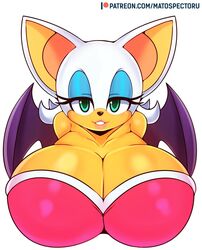 1girls alternate_breast_size anthro bat big_breasts breasts bust bust_style cleavage clothing female female_only furry furry_only green_eyes huge_breasts large_breasts mammal matospectoru rouge_the_bat sega solo sonic_(series) video_games white_fur white_hair