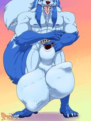 4_toes 5_fingers abs animal_genitalia anthro anthro_on_anthro balls biceps big_balls blue_skin canid canine canis claws cock_vore dipstick_tail drooling duo forced fully_sheathed gloves_(marking) hi_res huge_balls hungothenomster hyper hyper_balls leg_markings living_tail male mammal markings mightyena mirthy multicolored_tail muscular muscular_male muscular_thighs nintendo nipples nude pecs penile penis red_nose saliva sharp_teeth sheath simple_background socks_(marking) standing teeth toes video_games vore wolf yaoi