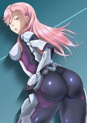 ass back back_view bodysuit breasts hand_on_hip large_ass looking_back medium_breasts milo milo_(revisions) open_mouth pink_eyes pink_hair revisions revisions_(anime) thick_thighs tight_clothing