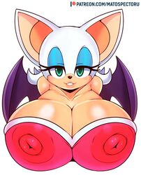 1girls alternate_breast_size anthro bat big_breasts breasts bust bust_style cleavage clothing female female_only furry furry_only green_eyes huge_breasts large_breasts mammal matospectoru nipple_bulge rouge_the_bat sega solo sonic_(series) video_games white_fur white_hair