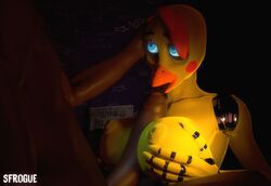 1boy 1girls 3d animatronic anthro avian beak between_breasts big_breasts bird blue_eyes breast_grab breasts chicken duo erection eyelashes eyes faceless_male female five_nights_at_freddy's glowing hair hand_on_breast hand_on_head high_resolution humanoid_penis large_breasts licking licking_penis light looking_at_partner looking_off_screen looking_offscreen machine male mammal nipple_piercing nipples nude offscreen_character open_mouth paizuri penis penis_lick restaurant robot seductive seductive_look sex sfrogue shiny simple_background source_filmmaker source_request straight text toy_chica_(fnaf) video_game video_games watermark yellow_nipples yellow_skin