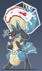 1boy 2019 ambiguous_gender anthro canine cum cum_in_mouth cum_inside cum_splatter duo ejaculation erection excessive_cum feet fellatio feral feral_only fossil_pokémon fur furry heavy_breathing interspecies larger_male living_condom lucario male male_only mammal nintendo nude omanyte oral orgasm paws penis pokemania pokemon pokemon_(species) pokemon_dppt pokemon_rgby size_difference standing sweat tailwag text thick_thighs tongue video_games x-ray