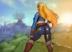 ass blonde_hair breath_of_the_wild bubble_butt cameltoe covered_anus dat_ass female_only hourglass_figure markydaysaid medium_breasts nintendo pants princess_zelda the_legend_of_zelda torn_clothes zelda_(breath_of_the_wild)