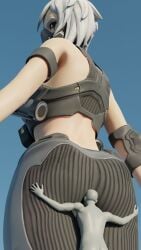 1boy 1girls ass big_ass big_butt brown_eyes fortnite fortnite:_battle_royale giant_woman giantess height_difference hush_(fortnite) larger_female light-skinned_female light_skin looking_back looking_back_at_partner mini_giantess short_hair sigmathemale size_difference smaller_male white_hair