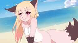 1girls animal_ears animation_meme_community beach blonde_hair edit female female_focus female_only fox_ears fox_girl fox_tail foxgirl furry furry_only luna_(wolfychu) pink_fur red_eyes screencap