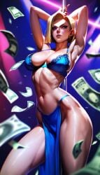 ai_generated android android_18 anime blonde_hair dancing dragon_ball dragon_ball_z lingerie money pole_dancing slutty_outfit stripclub stripper stripper_pole