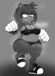 1girls amy_rose big_breasts big_hands breasts cameltoe chubby chubby_female chunkyoreo cleavage crop_top excercise female furry gloves hairband monochrome musk musk_clouds shoes shorts sonic_(series) stretch_marks sweat sweaty_body sweaty_breasts thick_thighs