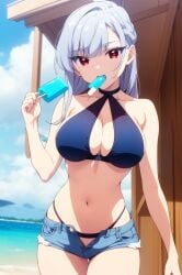 100_kanojo ai_generated bikini_top eiai_nano halter_bikini halter_top kimi_no_koto_ga_dai_dai_dai_dai_daisuki_na_100-nin_no_kanojo open_shorts popsicle short_shorts sucking the_100_girlfriends_who_really_really_really_really_really_love_you unbuttoned