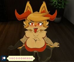 3d anthro braixen furry large_breasts on_knees pokémon_(species) pokemon pokemon_(species) tongue_out vrcgooner06 vrchat waiting_for_sex