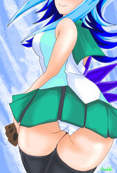 ass blue_hair card female hips kamishiro_rio legwear light_blue_hair looking_at_viewer looking_back medium_breasts rio_kamishiro school_uniform shu636 shub3b skirt smile underwear yu-gi-oh! yu-gi-oh!_zexal