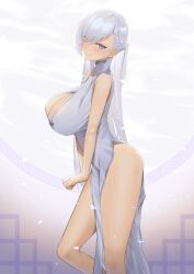 absurd_res absurdres alternate_costume ass azur_lane bare_arms bare_calves bare_hands bare_knees bare_legs bare_shoulders bare_skin bare_thighs belfast_(azur_lane) blue_eyes blush blush blushing_at_viewer blushing_female braid braided_hair breasts china_dress chinese_clothes cleavage cleavage_cutout clothing_cutout crown_braid curvy curvy_ass curvy_body curvy_female curvy_figure curvy_hips curvy_thighs dress female french_braid from_side head_tilt high_resolution highres hourglass_figure large_breasts long_hair looking_at_viewer lordol pelvic_curtain purple_eyes purple_eyes_female simple_background sleeveless sleeveless_dress slender_body slender_waist slim_girl slim_waist solo thick_ass thick_thighs thin_waist tilted_head white_background white_dress white_eyebrows white_hair white_hair_female wide_hips