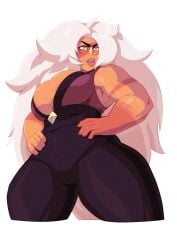 1girls breasts cartoon_network cleavage fangs female female_focus female_only gem_(species) gem_on_face hands_on_hips hips jasper_(steven_universe) large_breasts lips muscles orange_body orange_eyes orange_skin steven_universe striped_skin thick_thighs thighs tovio_rogers transparent_background white_hair