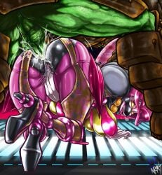 action_lines anal anal_sex anthro backsack blue-moonarms cum cum_in_ass cum_inside fingers_in_pussy high_heels masturbation poisandra power_rangers power_rangers_dino_charge pussy_juice sentai sledge_(power_rangers_dino_charge) villainess visible_breath zyuden_sentai_kyoryuger