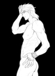 1boy dio_brando greyscale hand_on_hip jojo's_bizarre_adventure male male_only monochrome muscular_male solo stardust_crusaders