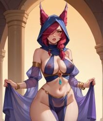 1girls ai_generated animal_ear_fluff animal_ears bracelet breasts female female_focus female_only harem_outfit league_of_legends palace pantless red_hair riot_games see-through shoulders skimpy skimpy_clothes solo solo_female tagme thick_thighs translucent translucent_clothing userisbad wide_hips xayah yellow_eyes