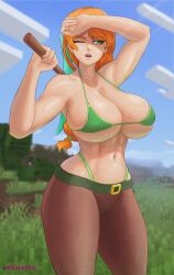 alex_(minecraft) bikini breasts orange_hair tagme_(artist)