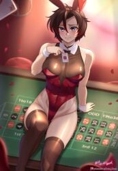 1girls cleavage female female_only fully_clothed hocen revealing_clothes ruby_rose rwby stockings tagme tight_clothing