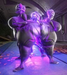 ass_expansion bbw big_ass big_breasts breast_expansion breasts bubble_butt cleavage female huge_ass huge_breasts mag_(warframe) mesa_(warframe) overweight overweight_female qzk_forte size_theft tagme thick_thighs warframe wide_hips