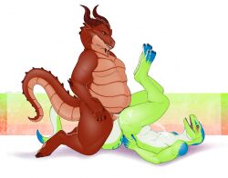 anal anal_sex anthro ass_up blush bodily_fluids cum cum_in_ass cum_inside cum_while_penetrated cumshot digital_media_(artwork) dungeons_and_dragons duo ejaculation feet fingers gecko genital_fluids genitals green_body hasbro jomagaher kneeling legs_up lizard lying male male/male male_penetrated male_penetrating male_penetrating_male mythological_creature mythological_scalie mythology nude on_back open_mouth overweight overweight_anthro overweight_male penetration reptile runac_(runaco_unleashed) scales scalie sex simple_background smile tail teeth toes ulven-f wizards_of_the_coast