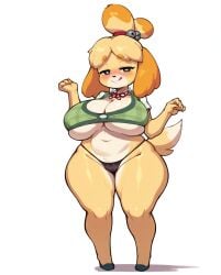 1girls ai_generated animal_crossing anthro anthro_only big_breasts breasts female female_only furry furry_only isabelle_(animal_crossing) nintendo rocksolidart solo solo_female tail thick_thighs white_background wide_hips