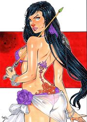 1girls 2018 ass big_breasts bikini black_hair blue_eyes bra braided_hair breasts busty curvaceous curvy daemonite-human_hybrid dat_ass dated ed_benes_studio erect_nipples female female_only flower_panties from_side human image_comics long_hair nipple_bulge nipples nipples_visible_through_clothing panties pink_lips pink_lipstick pinup priscilla_kitaen purple_bikini purple_bra purple_flower purple_panties signature solo superheroine thighs vagner_fernandes veil voluptuous voodoo_(wildstorm) white_veil wildc.a.t.s. wildstorm