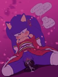 anthro blush bottomless clothed clothing cuntboy dildo eulipotyphlan hedgehog hi_res intersex legwear mammal masturbation nipples nowykowski7 pussy sex_toy solo sonic_(series) sonic_the_hedgehog stomach_bulge thigh_highs vaginal_penetration